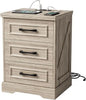 Farmhouse Nightstand with Charging Station Woodgrain Gray