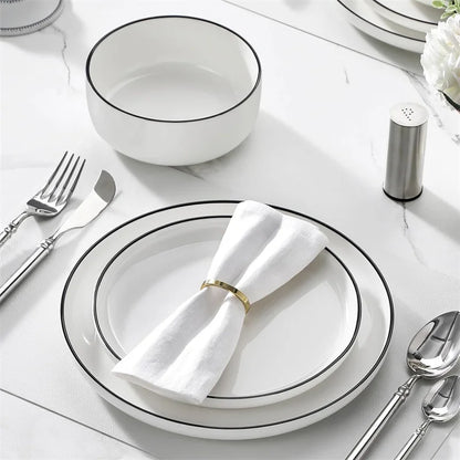18 Pieces Modern Porcelain Dinnerware Set Black Rim